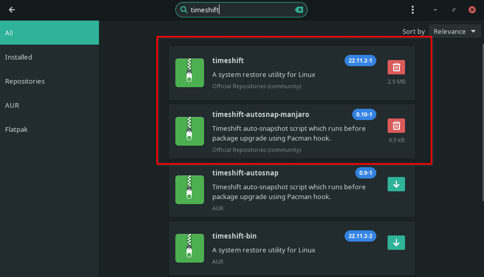 install timeshift manjaro linux