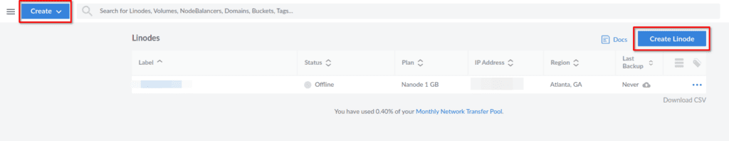 create a new linode server
