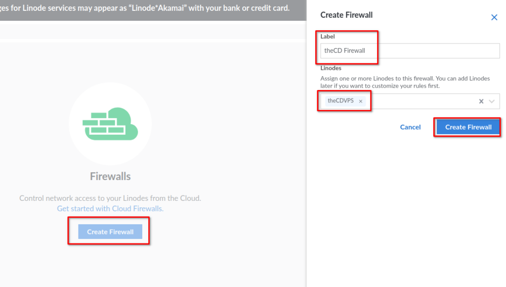 Add firewall rule to Linode