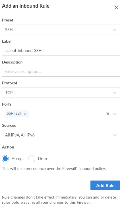Linode Firewall SSH Rule