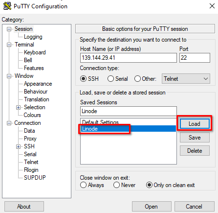 PuTTY on Windows