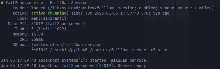 check the status of fail2ban service