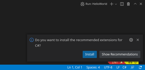 install recommended c# extensions vscode