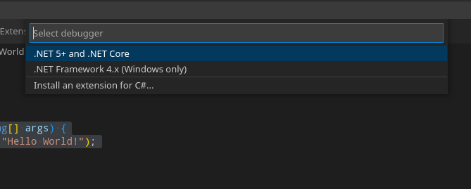 vscode install debugger for dotnet