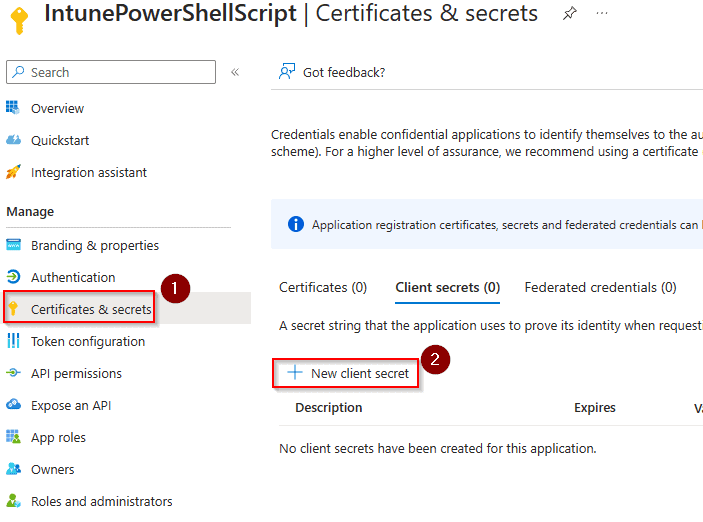 azure app create client secret