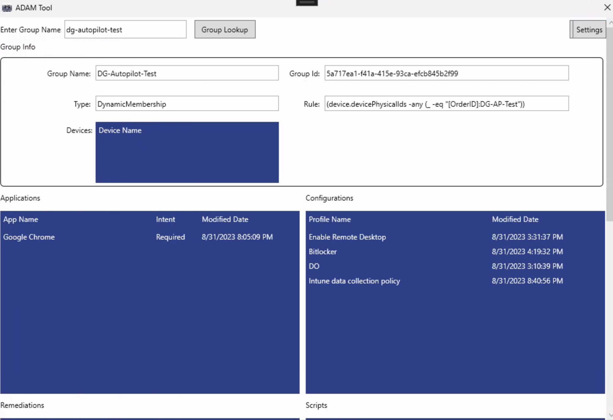 ADAM Tool - Lookup Apps and Configs Assigned to Azure AD Groups