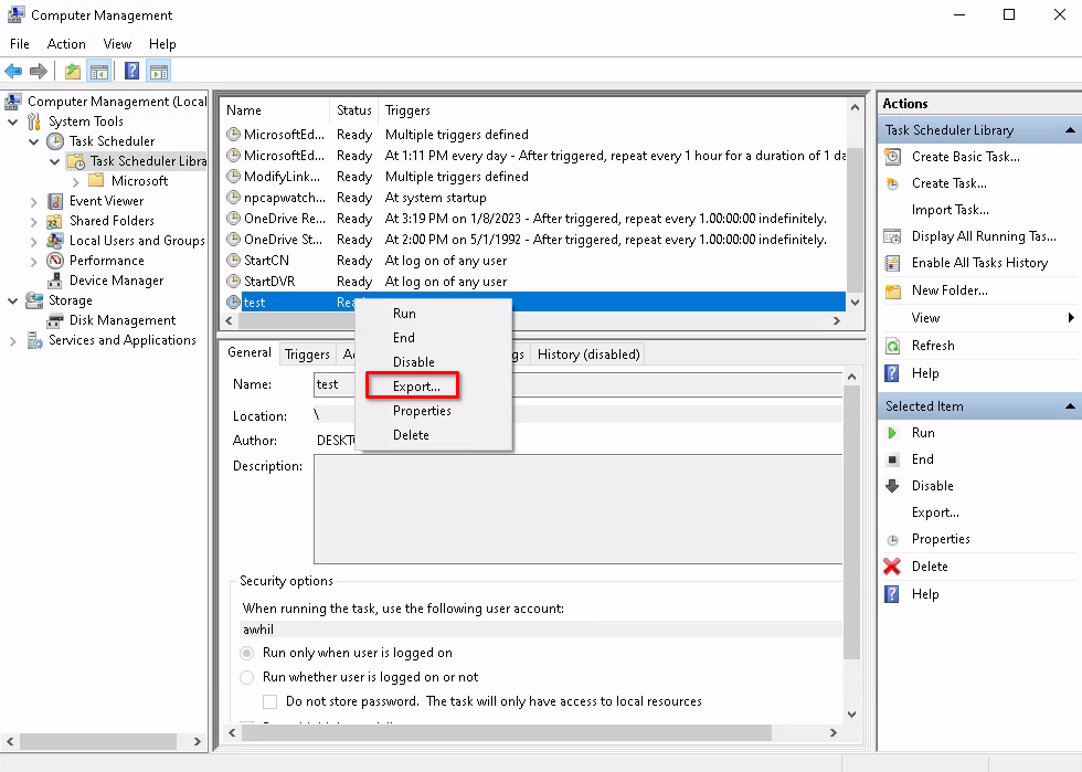 export scheduled task in windows