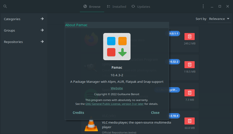 pamac gui package manager for manjaro and arch Linux