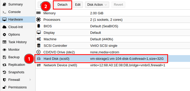 detach hard disk in proxmox