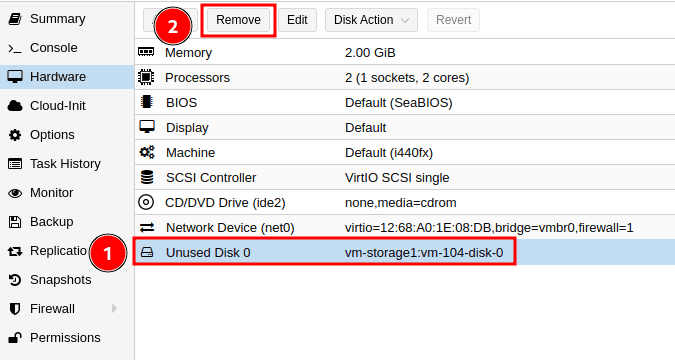 remove hard disk in proxmox