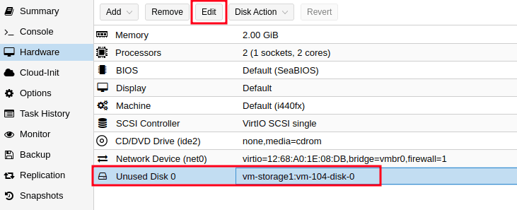 activating an imported disk in proxmox