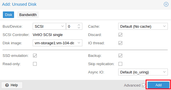 disk options in proxmox
