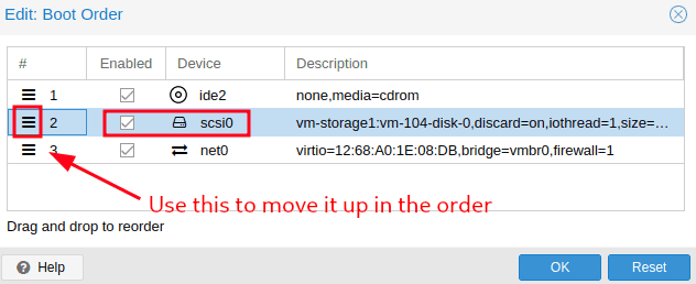 Proxmox change VM boot order