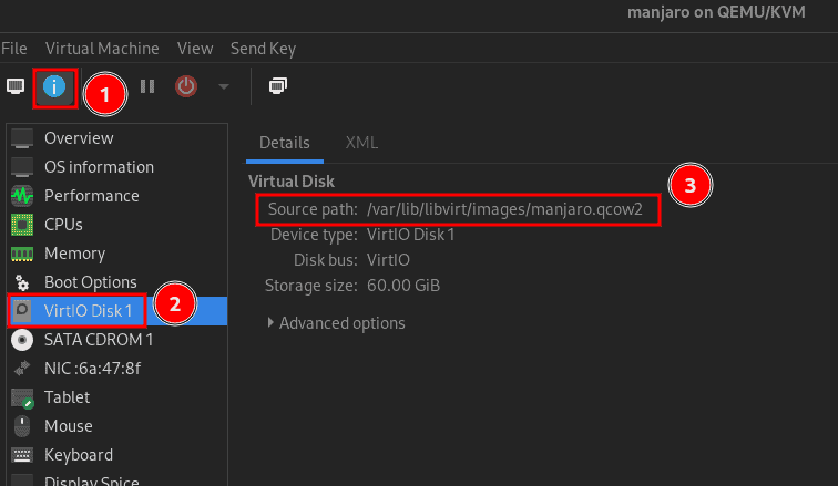 vm disk location virt manager linux
