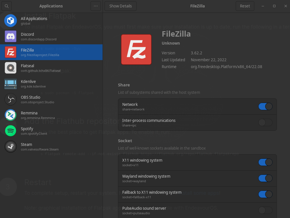 flatseal app on linux to manage flatpak permissions
