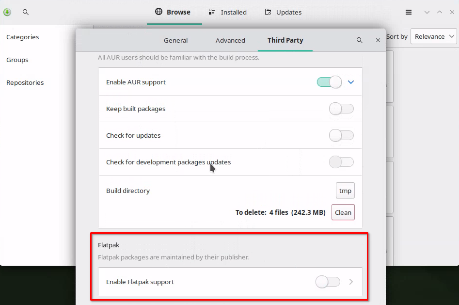enable pamac in manjaro