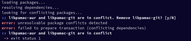 libpamac-git conflict when installing pamac-aur