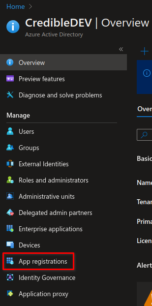 Azure AD app registration step 1