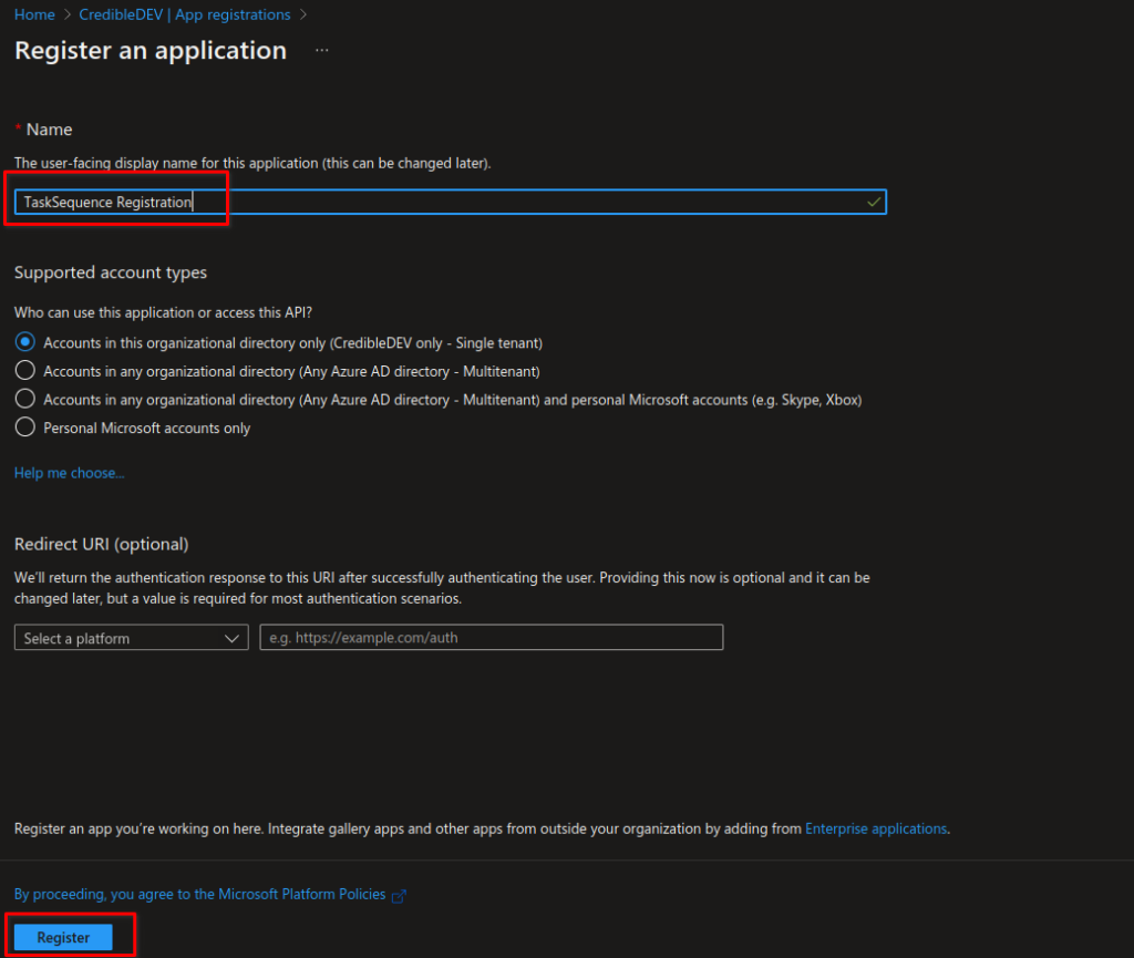 Azure AD app registration step 2