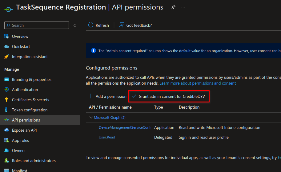 grant admin consent for azure app registration