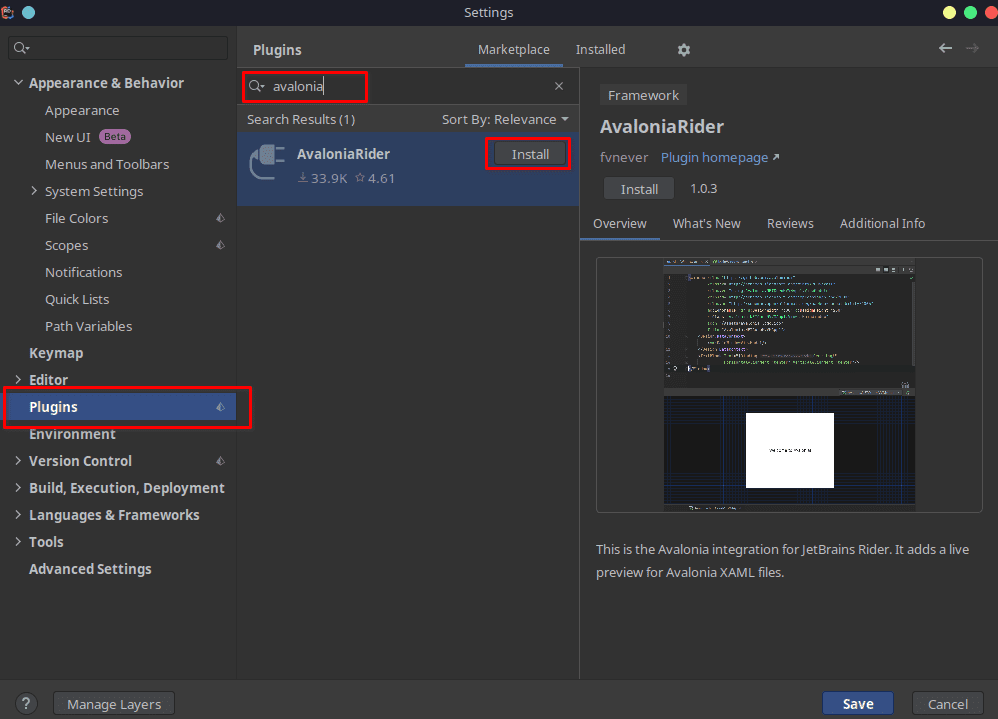 Avalonia plugin for Rider\n