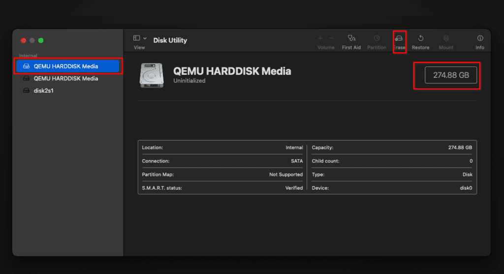 qemu macos disk utility