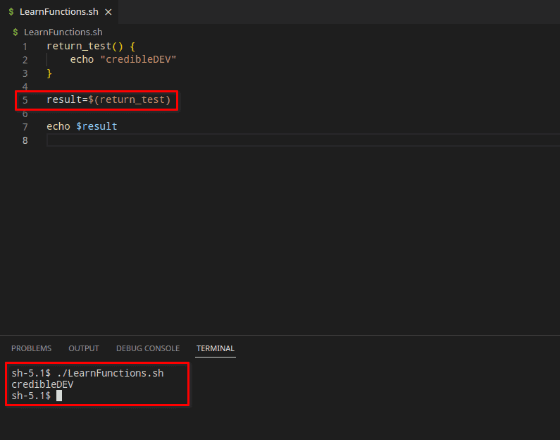 Assign function to a variable in bash scripting