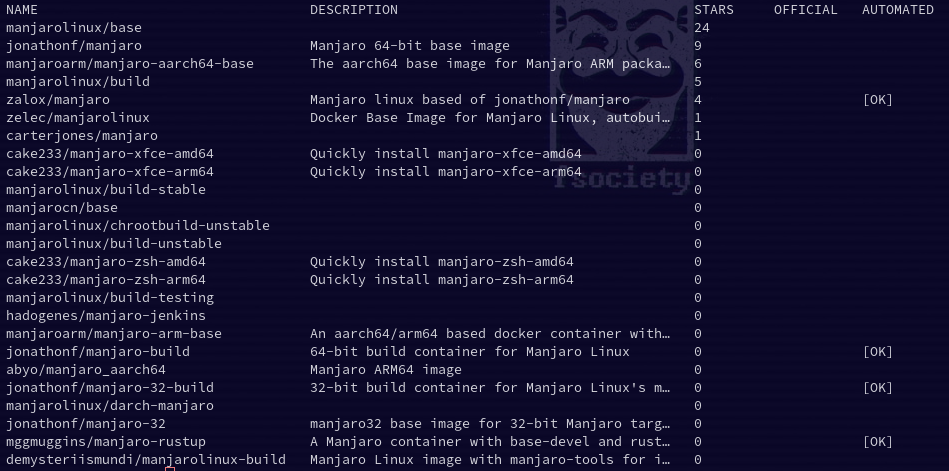 Manjaro Docker image search