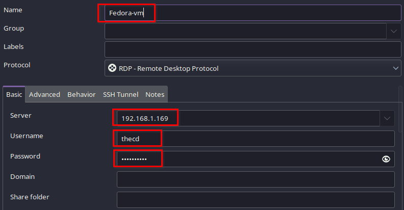 remmina XRDP configuration