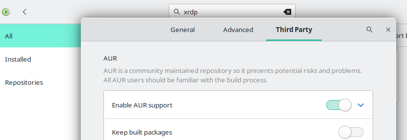 pamac enable AUR repository manjaro linux